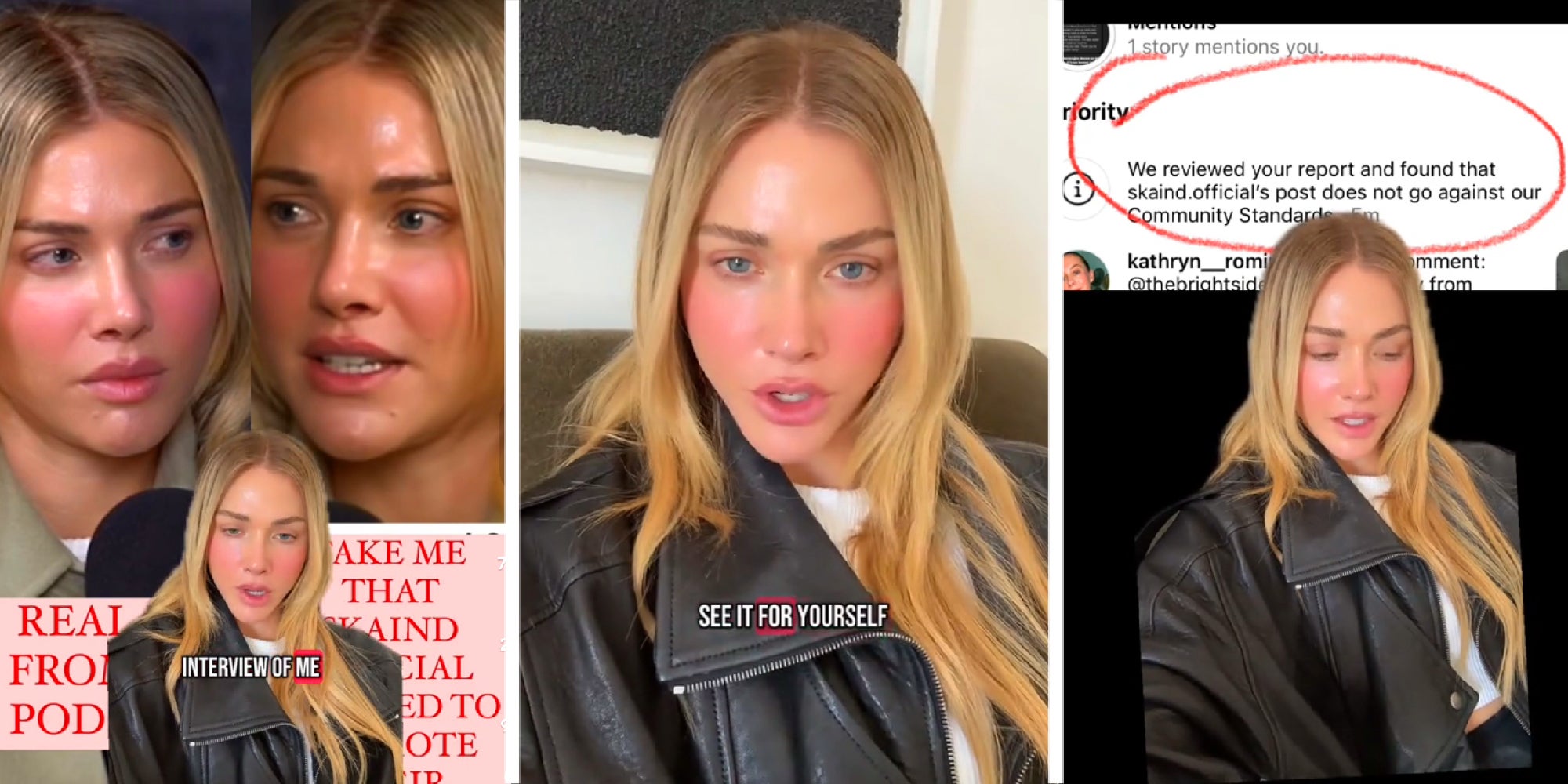 3 panel image showing images from @ariellelorre on TikTok's story about this event. Some of the example images are generated by AI.