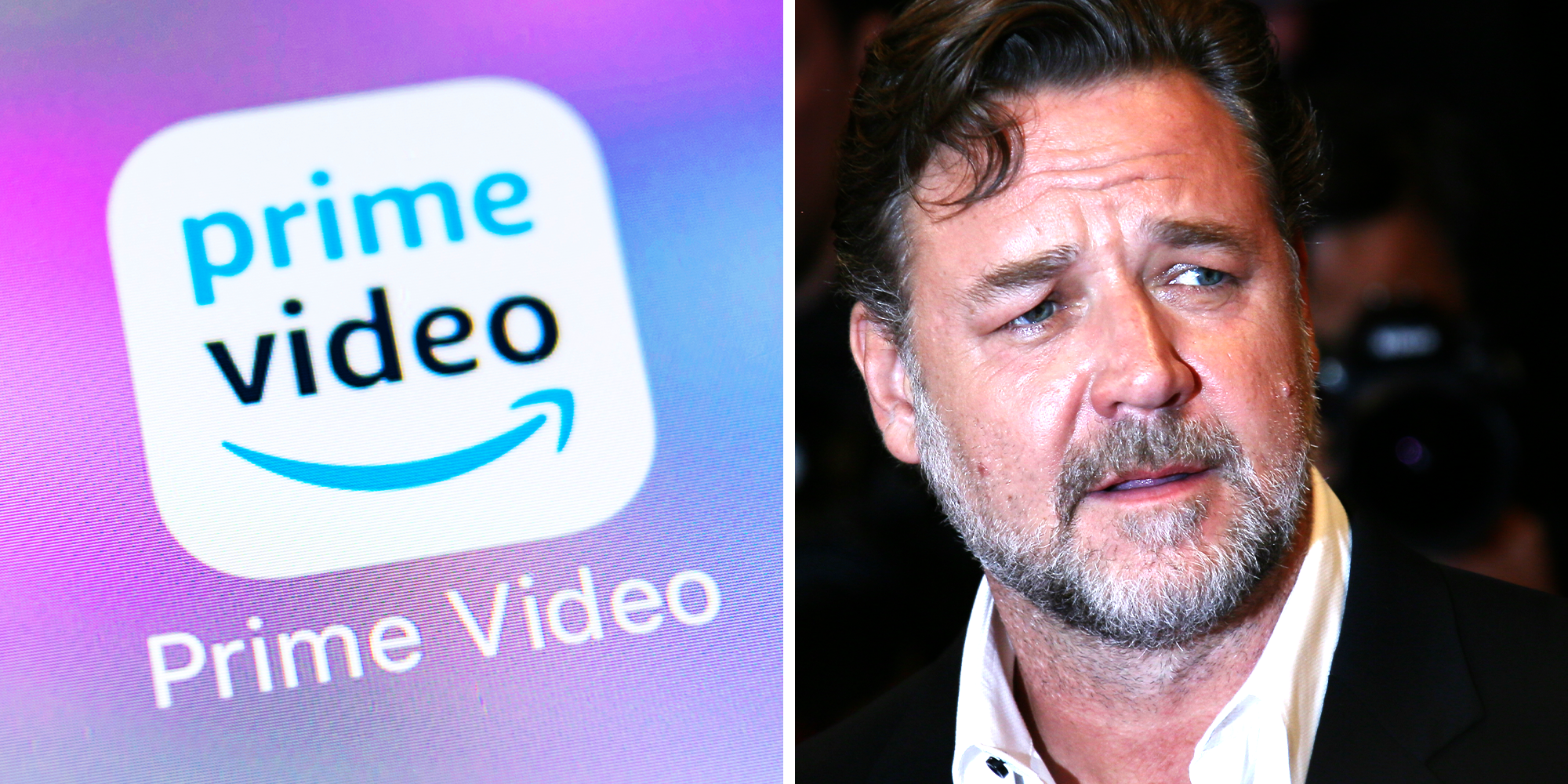 2 Panel Image, Amazon Prime and Russel Crowe