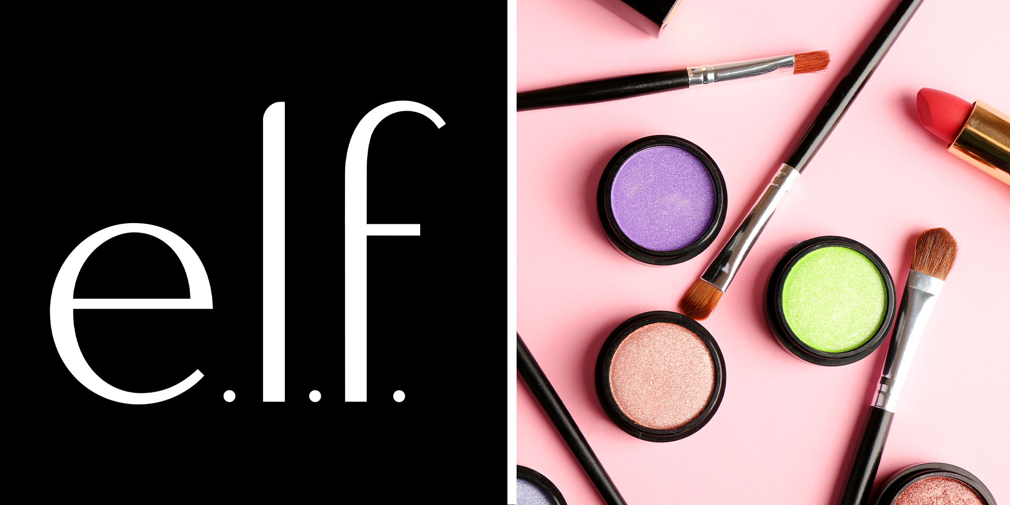 2 panel image of elf logo and makeup