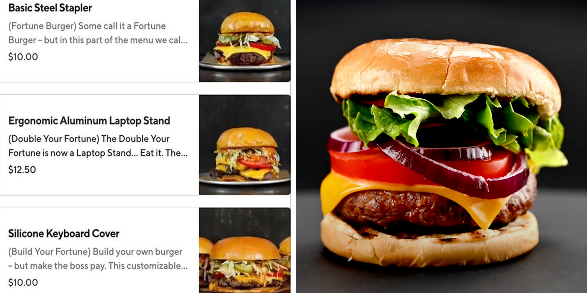 2 Panel Image of Burger menu and Burger