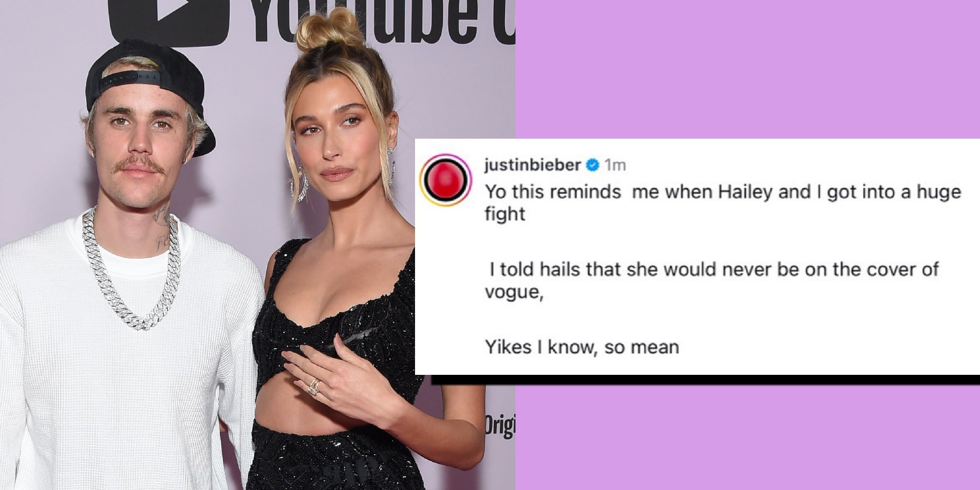 Image of the couple and tweet from Justin overlaid on it.