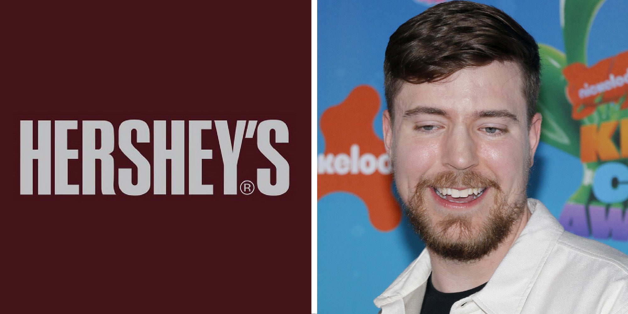 The Hershey's brand logo and MrBeast aka Jimmy Donaldson.