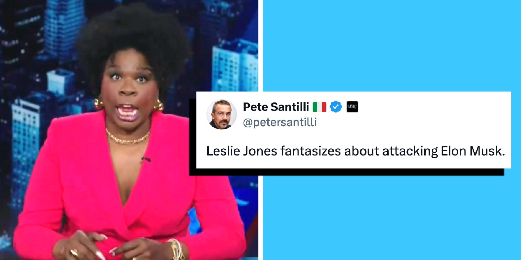 Comedian Leslie Jones hosting the Daily Show and a tweet reacting to her appearance.