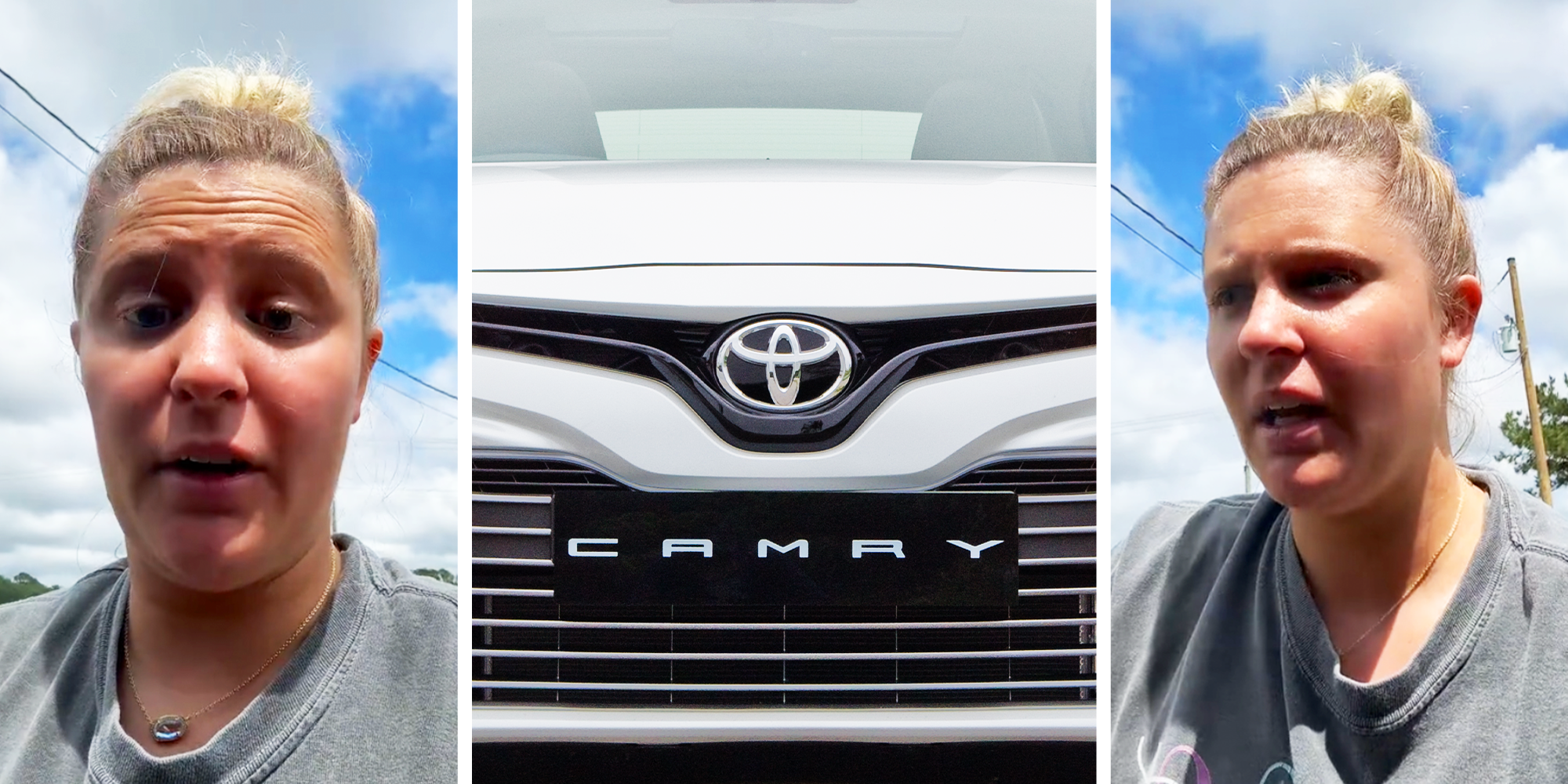 3 Panel image, a women with blond hair and Toyota Camry