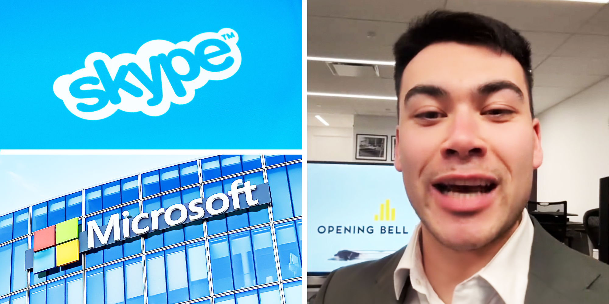 3 Panel Image, Skype logo, Microsoft logo and a man in suit