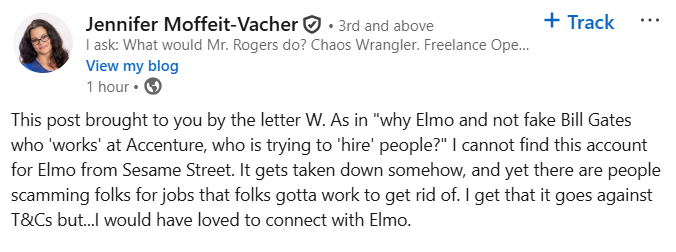 Screenshot from a LinkedIn post discussing elmo laid off linkedin