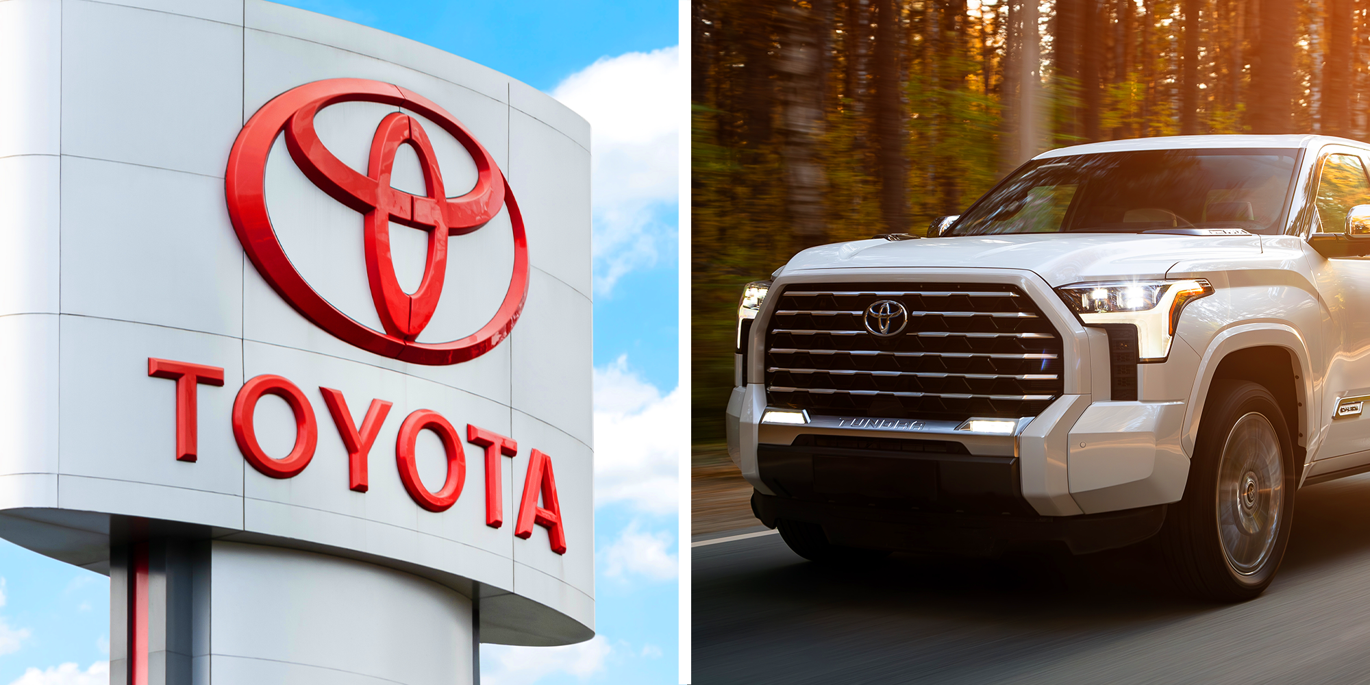 2 Panel Image of Toyota logo and Toyota tundra truck