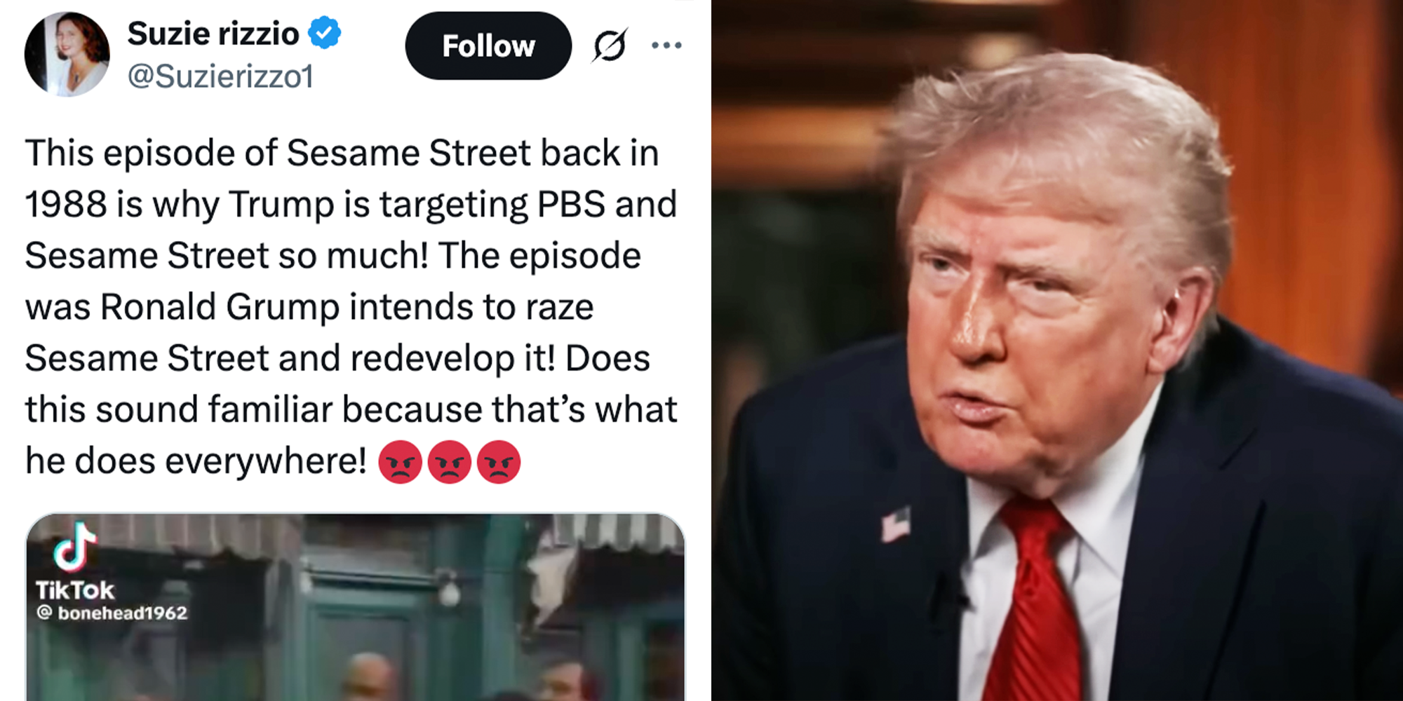 2 Panel Image, Caption from X and President Trump