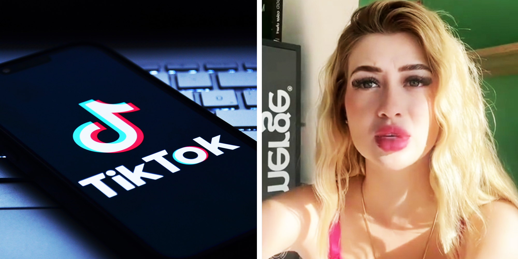 2 panel image, tiktok logo on phone and Valeria Marques