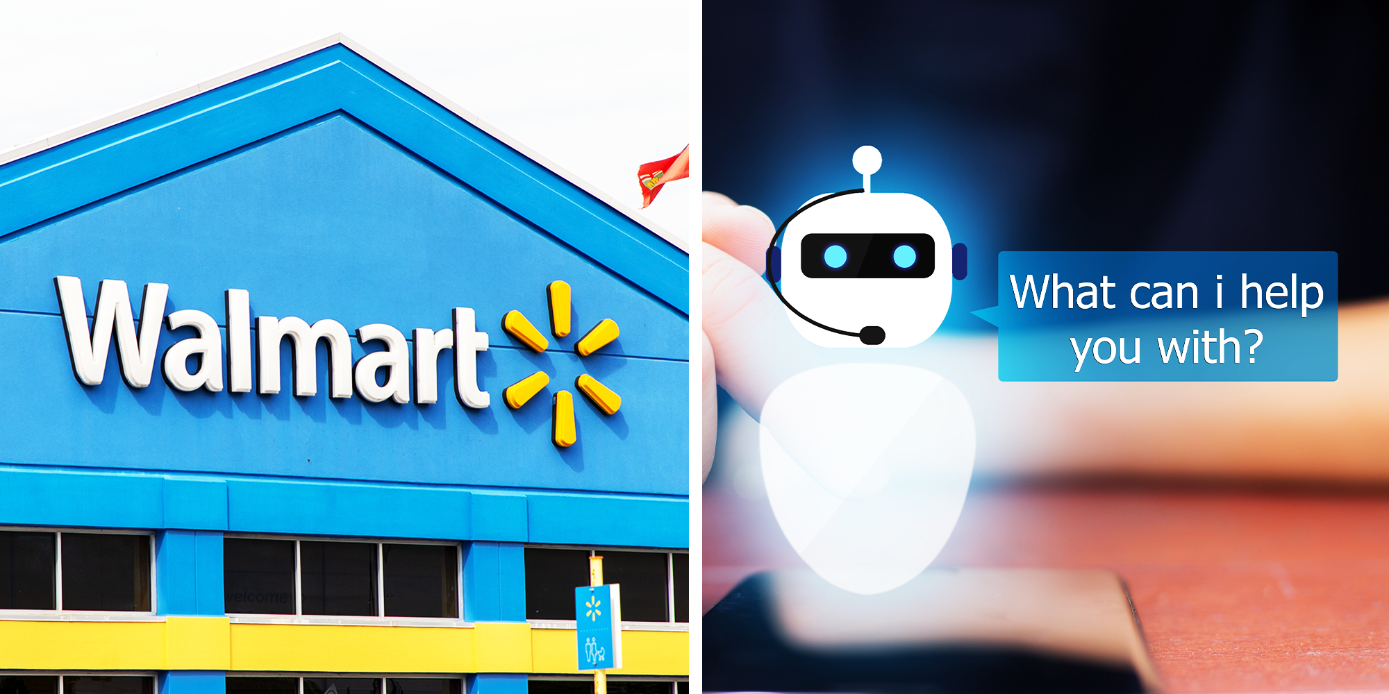 2 panel image, walmart store front and ai agent