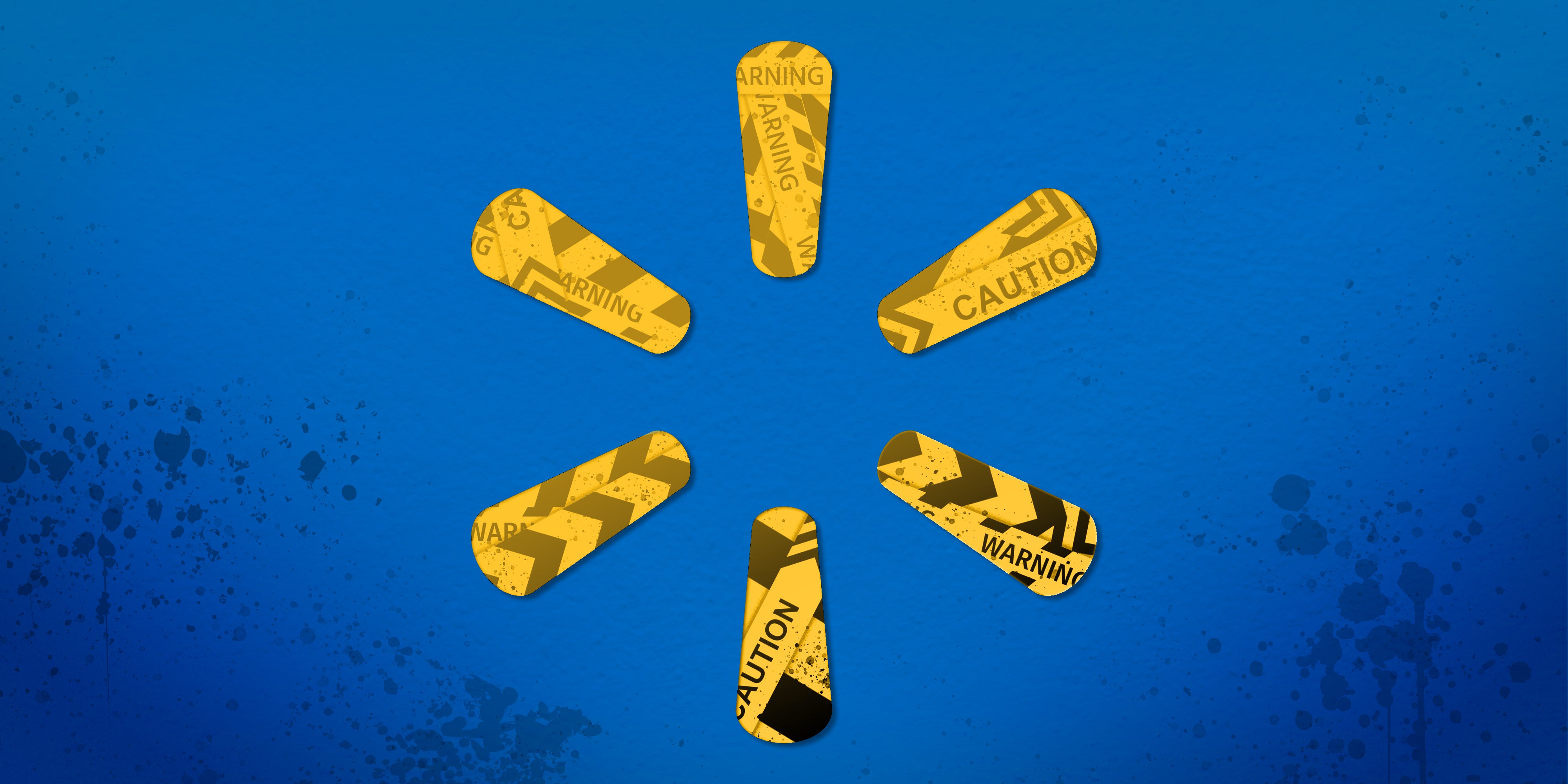 Illustration of the Walmart spark logo made up of caution tape.