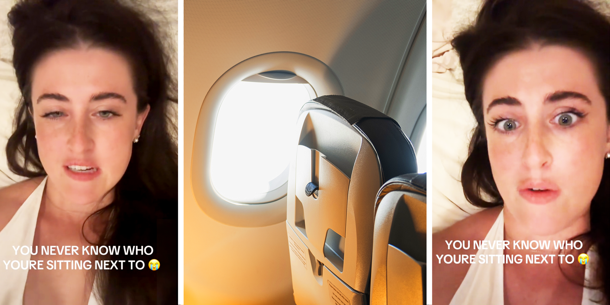 3 Panel Image, Women with dark hair and Airplane sitting and window