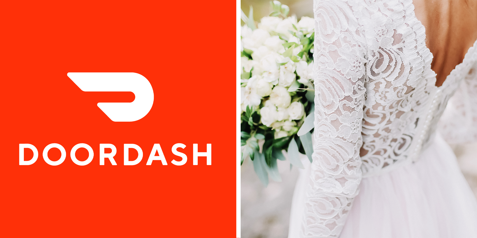 2 Panel image, Door Dash and Woman in wedding dress