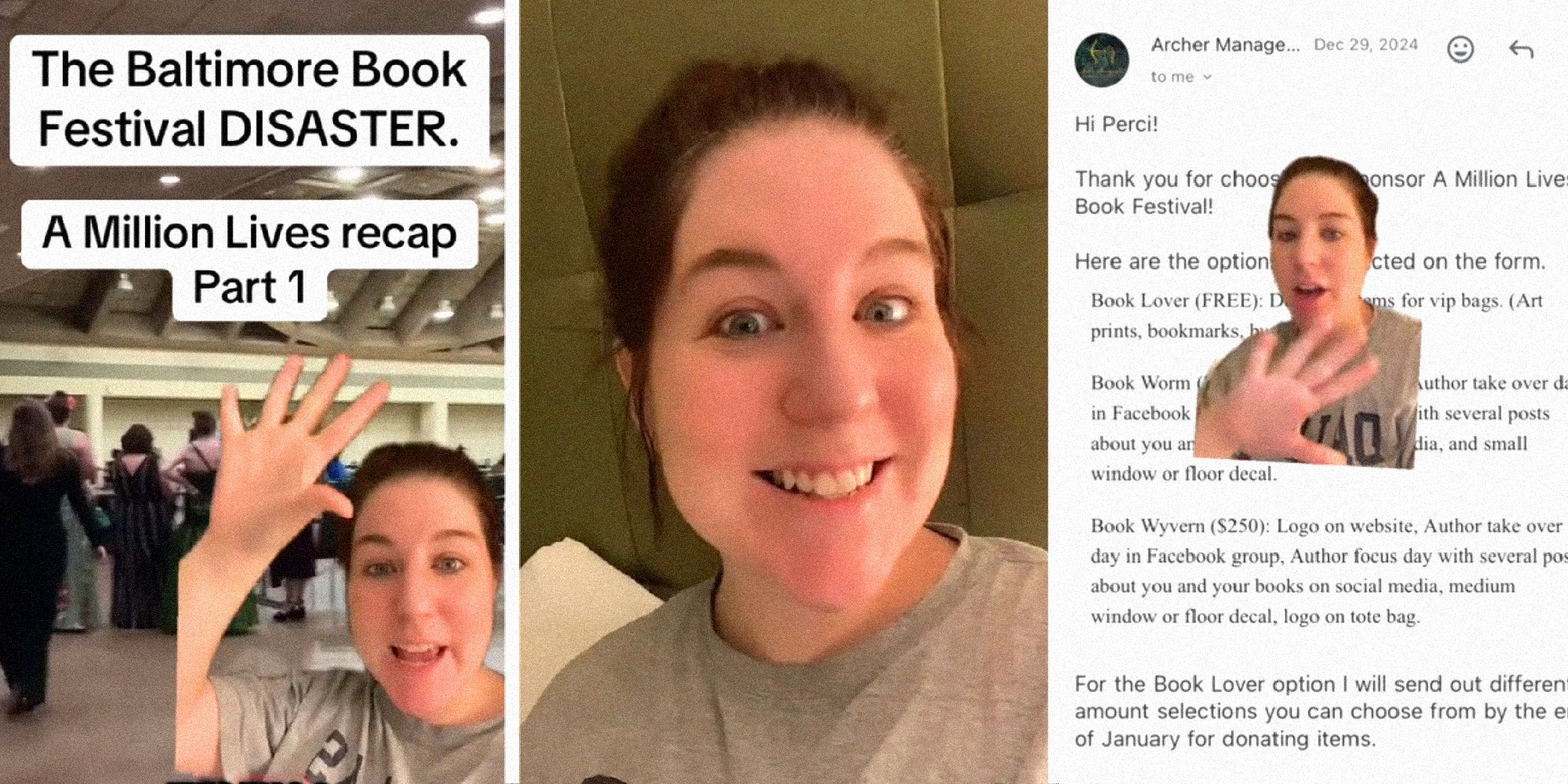 3 panel image of a person explaining on TikTok.