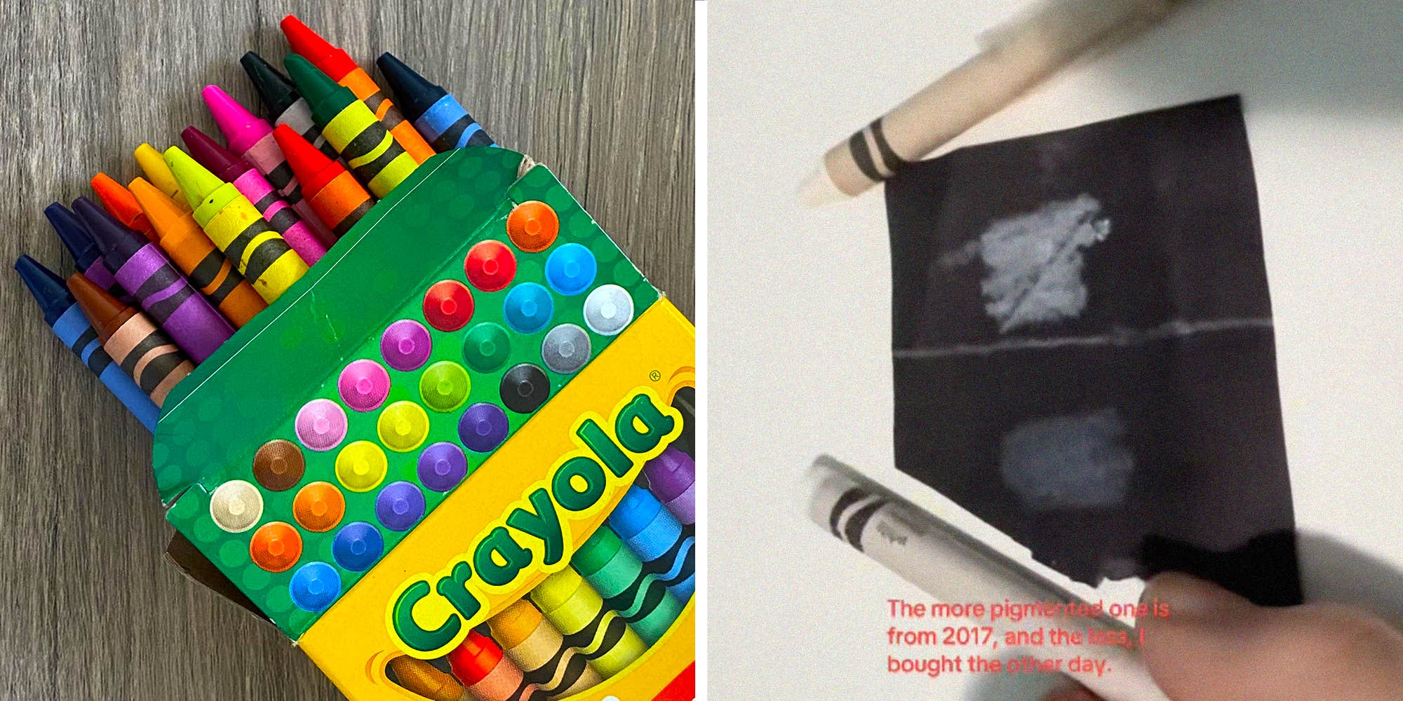 Video demonstrates the decline in quality of Crayola crayons over the span of 8 years