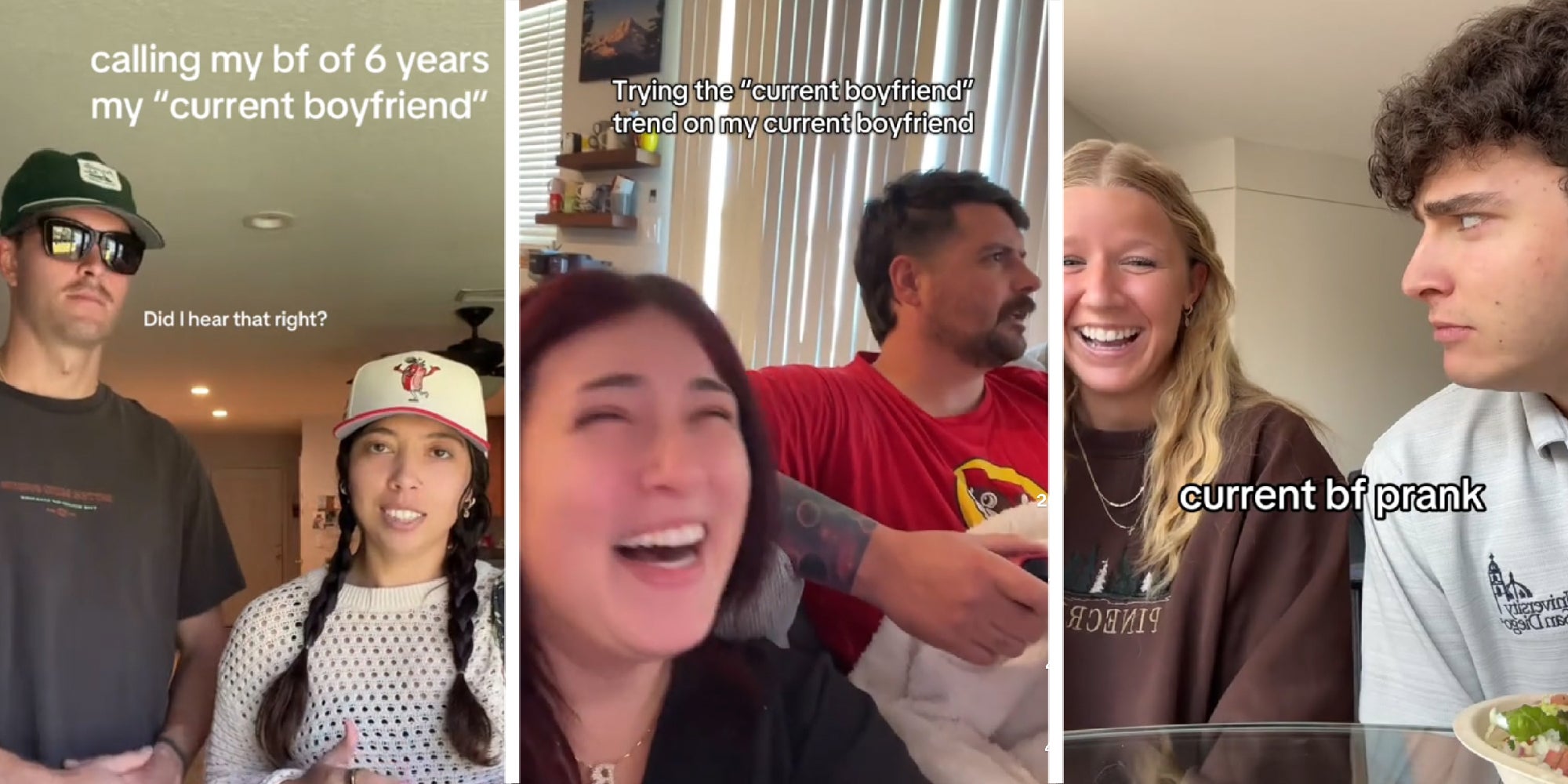 3 panel image of examples of the TikTok trend.