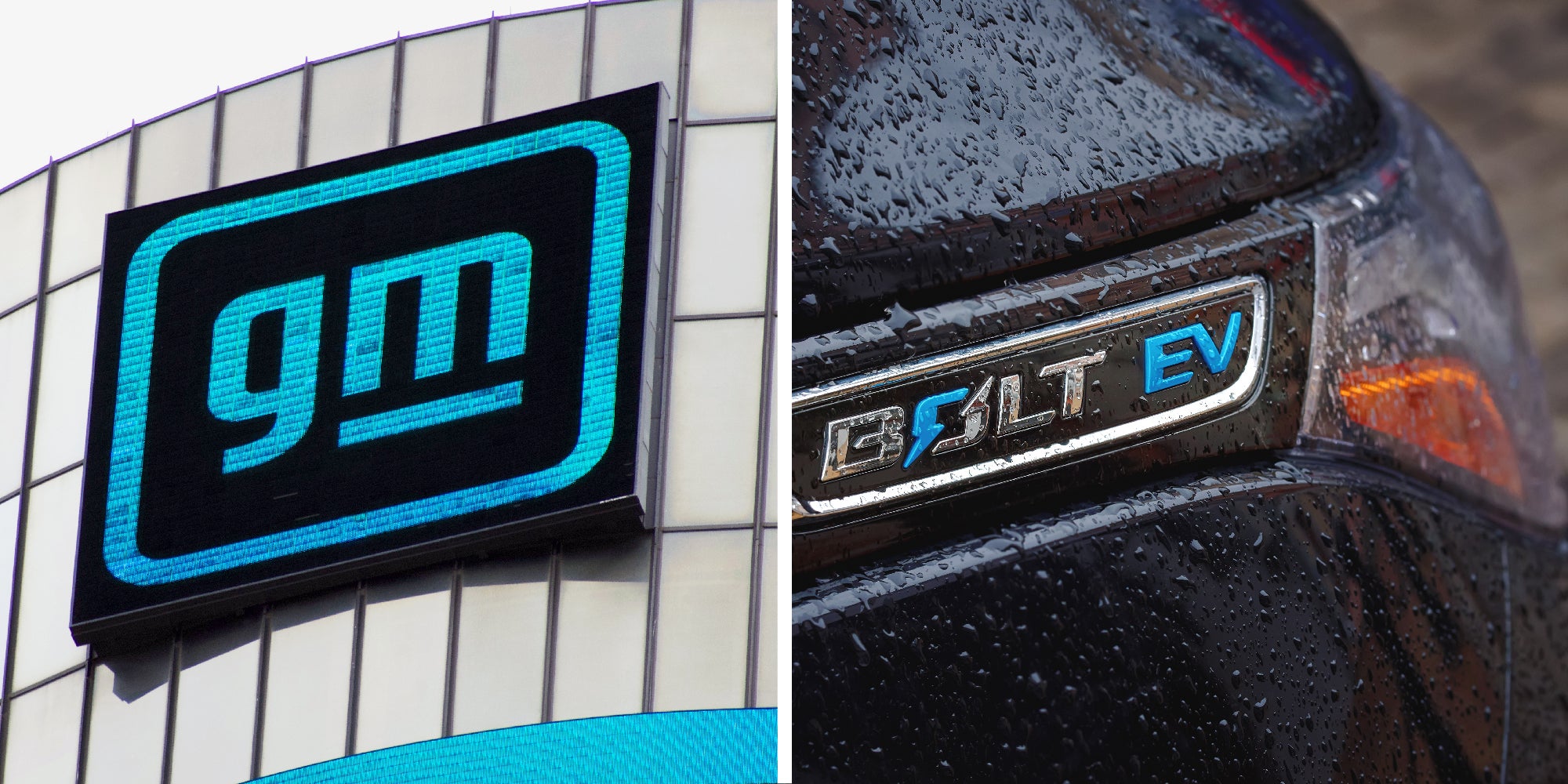 The GM logo and the Bolt EV logo.
