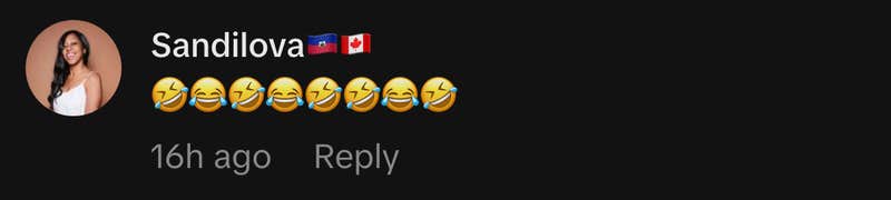 TikTokers in the comments were speechless. @sandilova’s emoji-only comment was, “🤣😂🤣😂🤣🤣😂🤣”