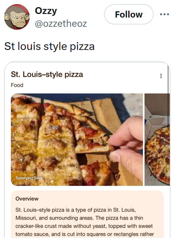 State with the worst pizza tweet reading 'St louis style pizza' with a screenshot describing this type of pizza.
