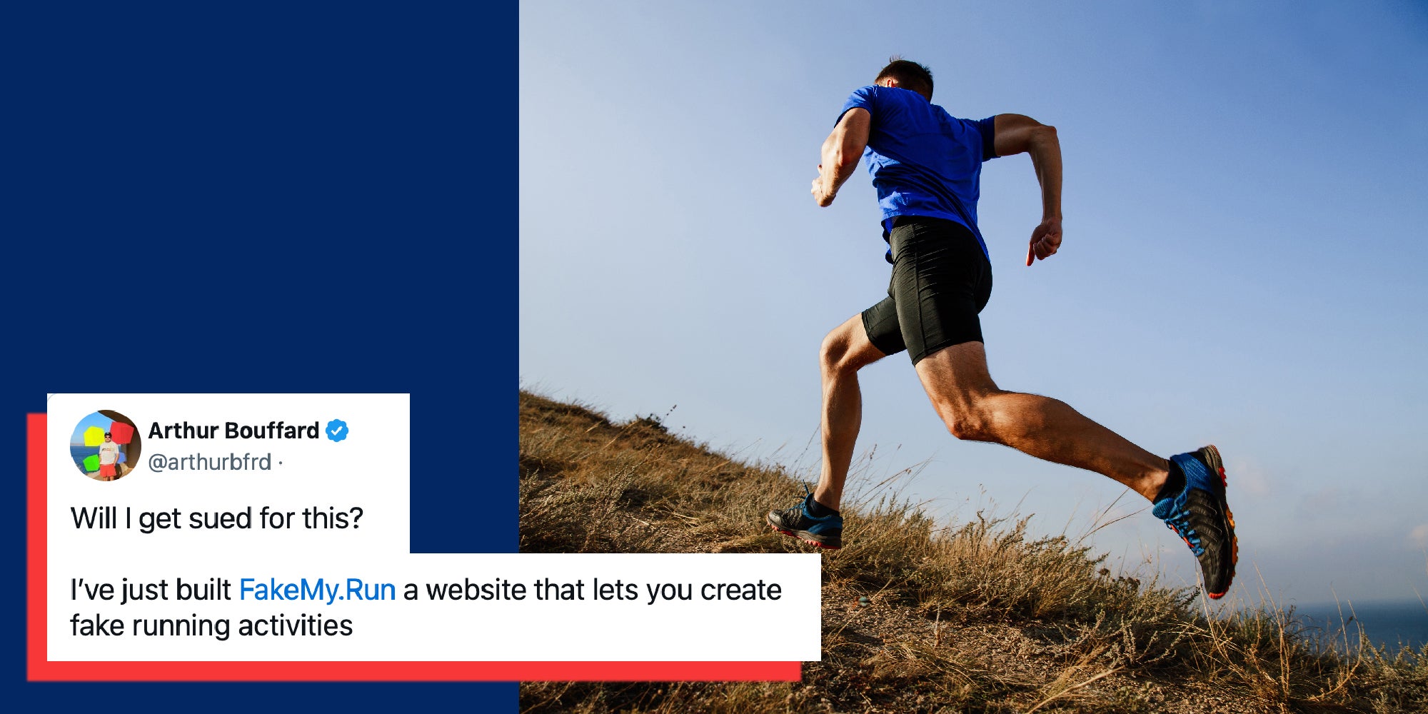 A person running and a tweet.