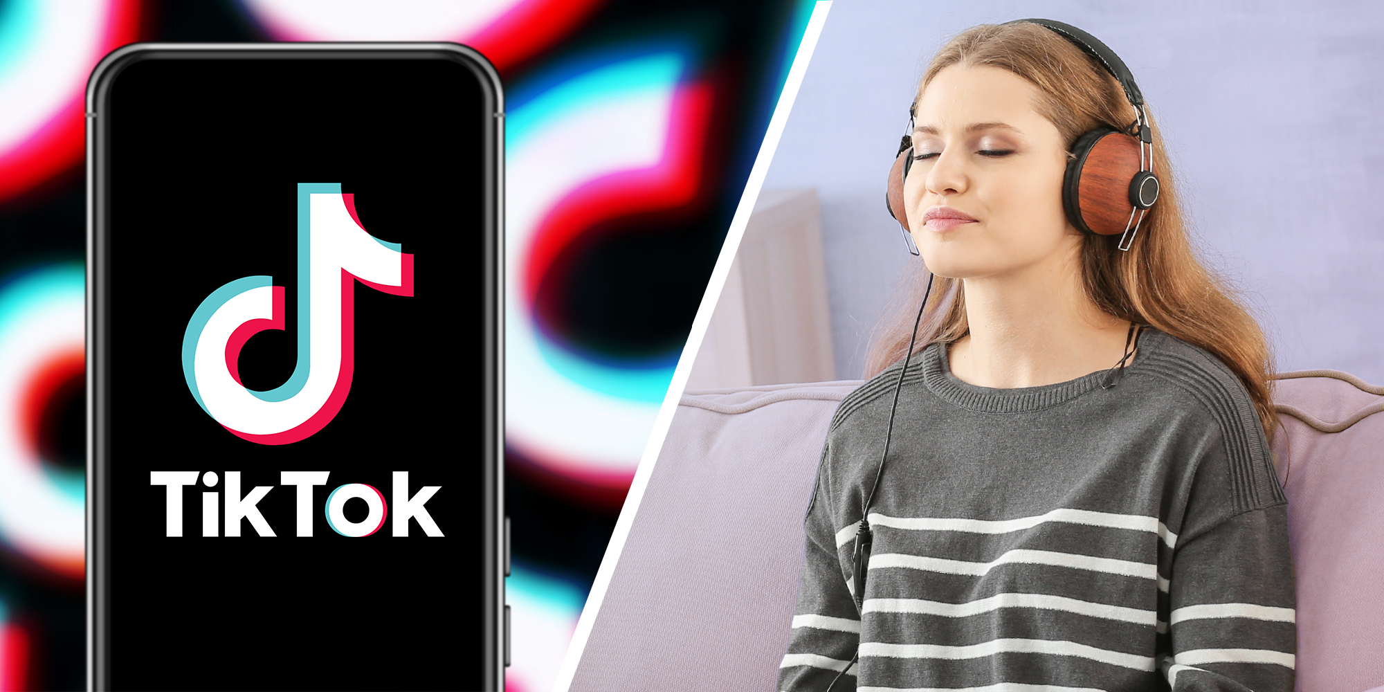 woman meditating and tiktok phone