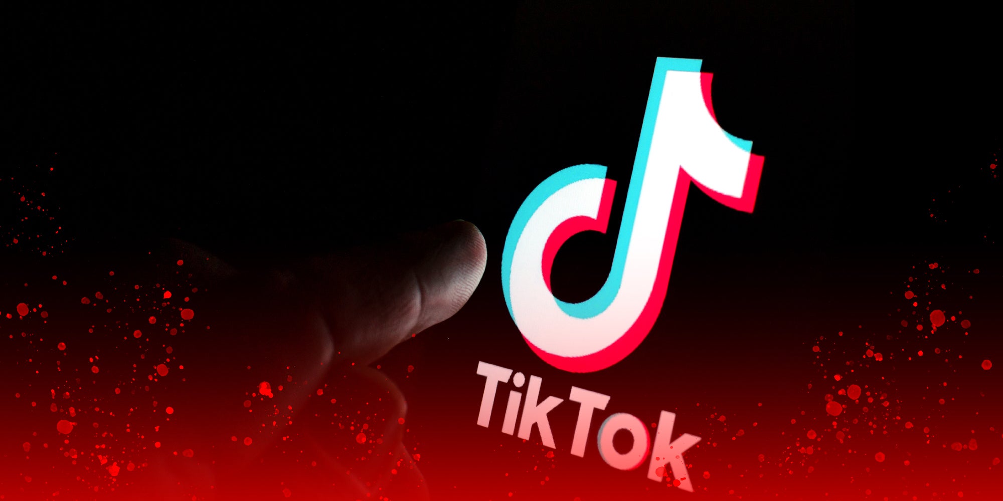 A person taps on a darkened TikTok screen with a red glow around them.