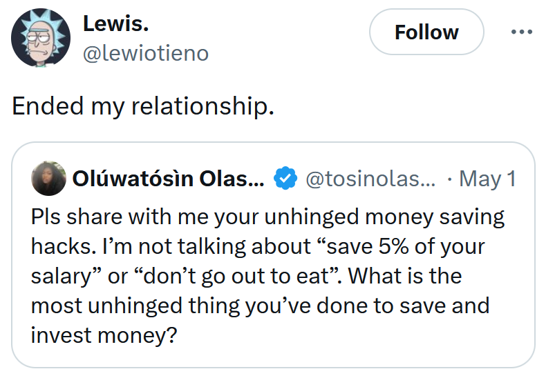 Tweet reading 'Ended my relationship.'