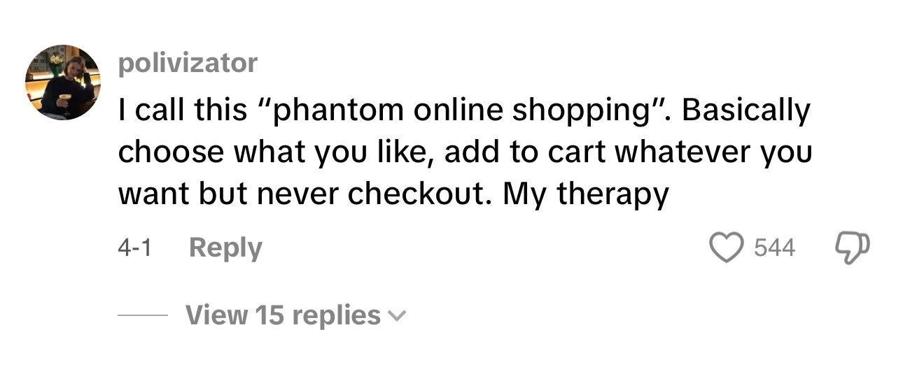 Unhinged money saving hack post about phantom online shopping.