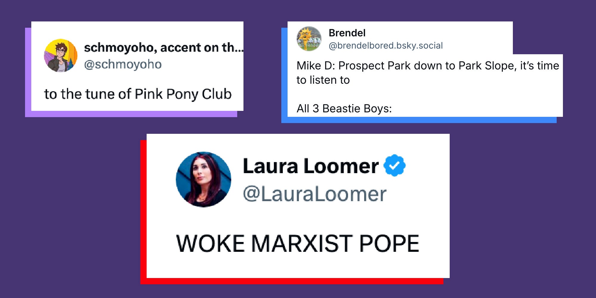 3 different tweets, including the original post from Laura Loomer and 2 witty responses.