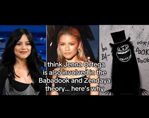 Zendaya hat theory TikTok video involving Jenna Ortega and the Babadook.