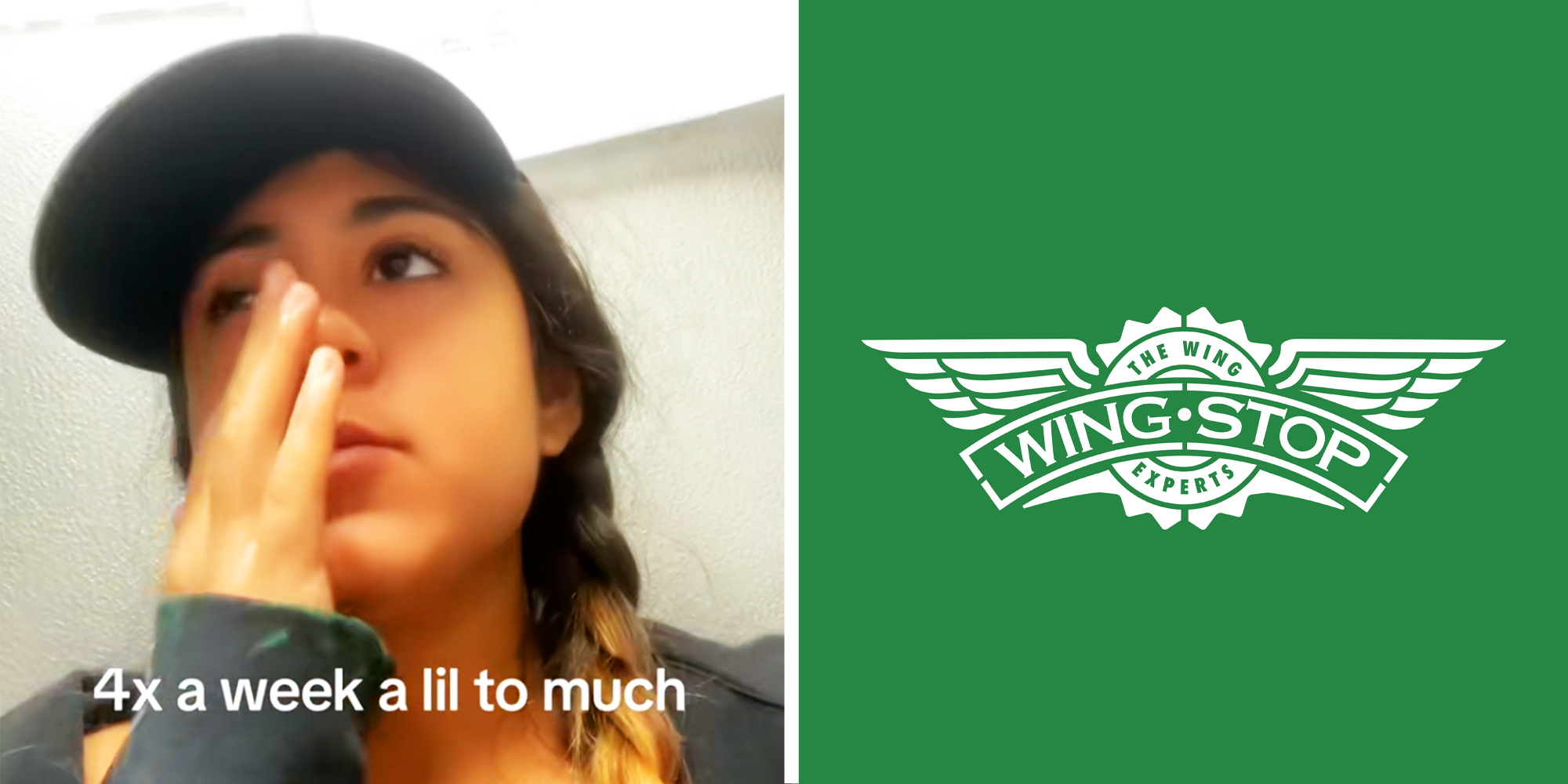 2 Panel Image of girl with hat, and wingstop logo