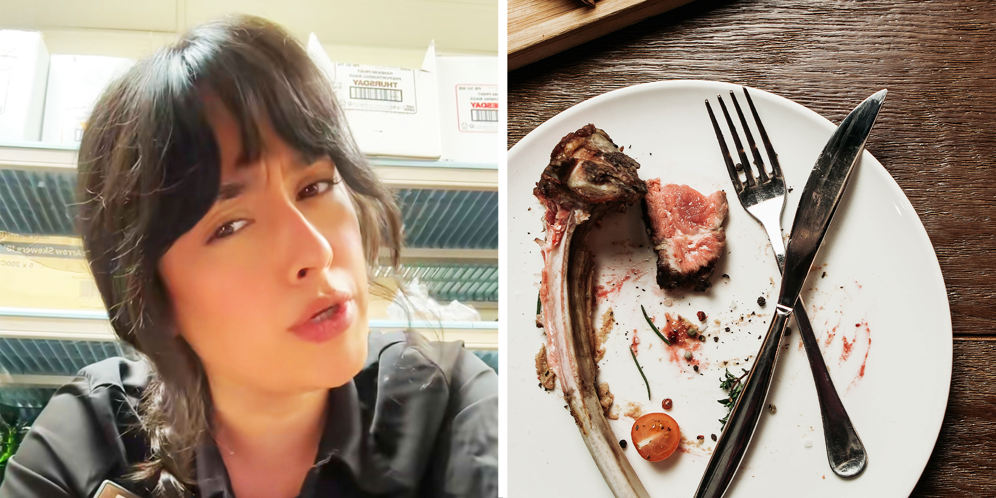 2 Panel image of waitress and finished food on plate