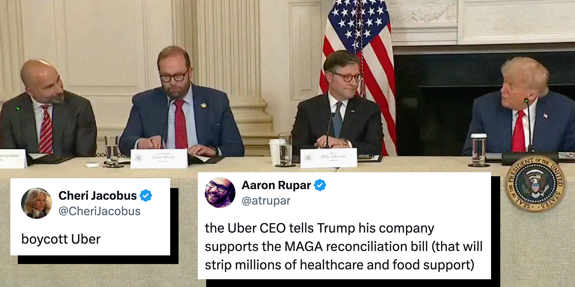 trump speaking to uber ceo at a press conference