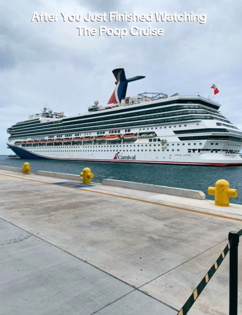 Carnival Poop Cruise TikTok video showing a photo of the Carnival Sunrise.
