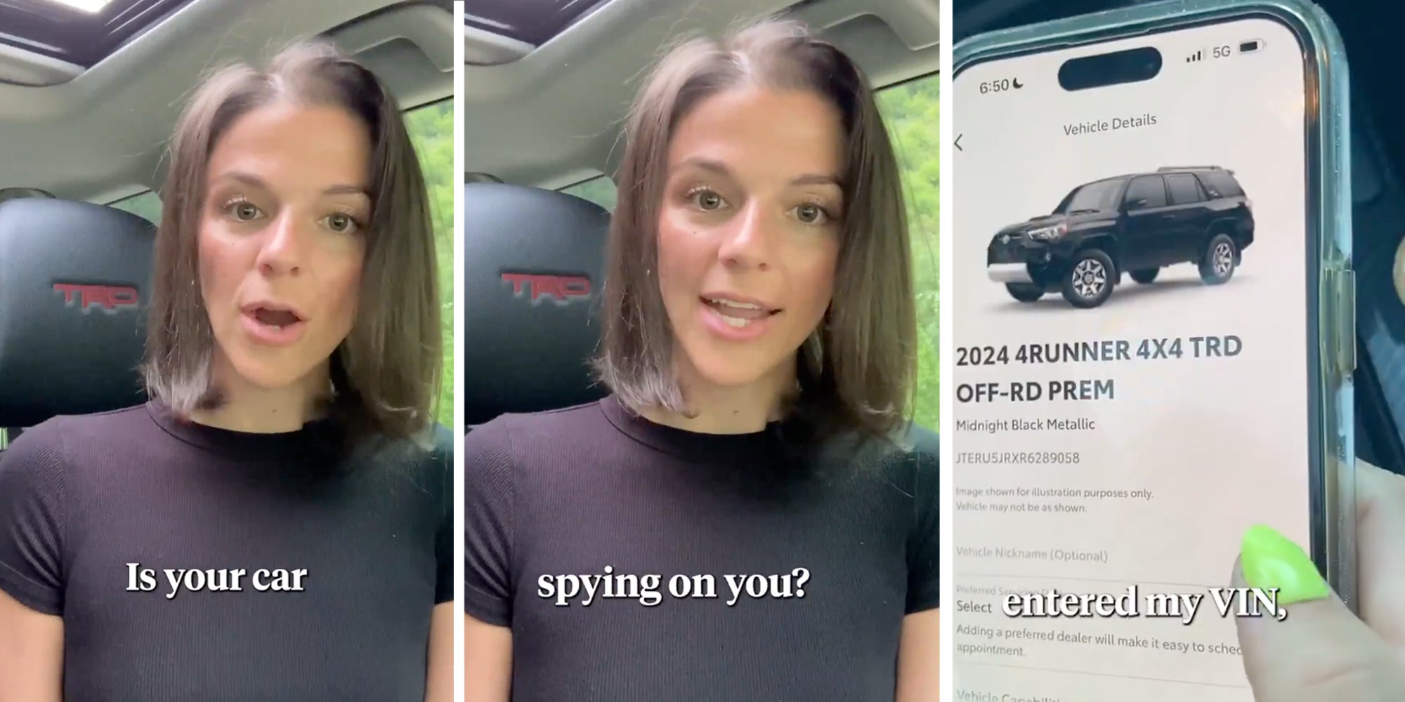 Woman speaking about her new 4Runner data tracking her and how to turn it off