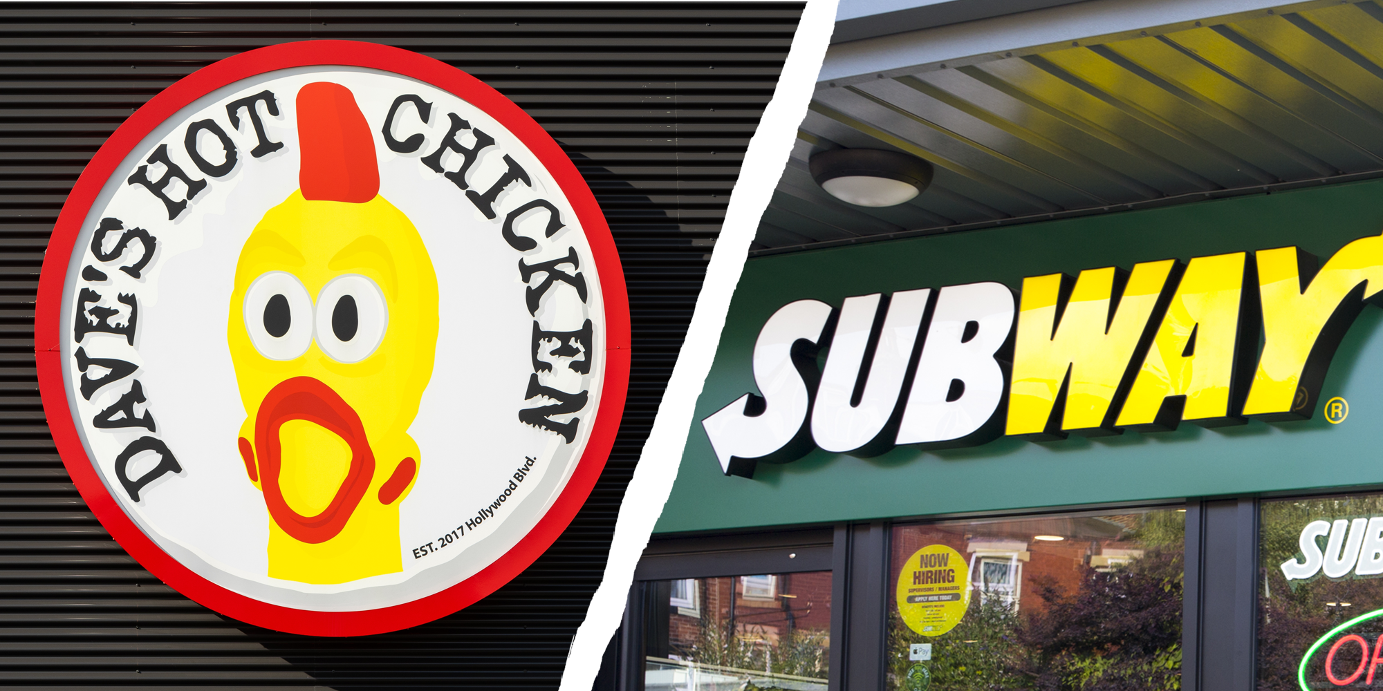 2 panel image of Dave's Hot Chicken and Subway