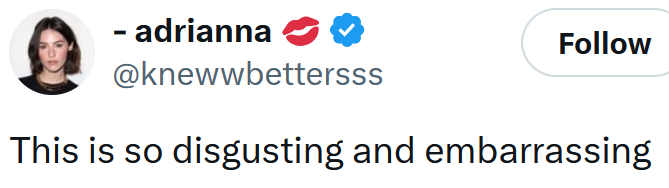 Tweet reading 'This is so disgusting and embarrassing'