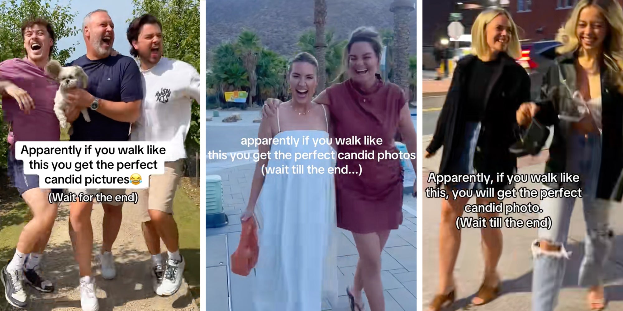 3 panel: Each of people galloping under caption reading: 'Apparently if you walk like this you get the perfect candid pictures (Wait til the end)'