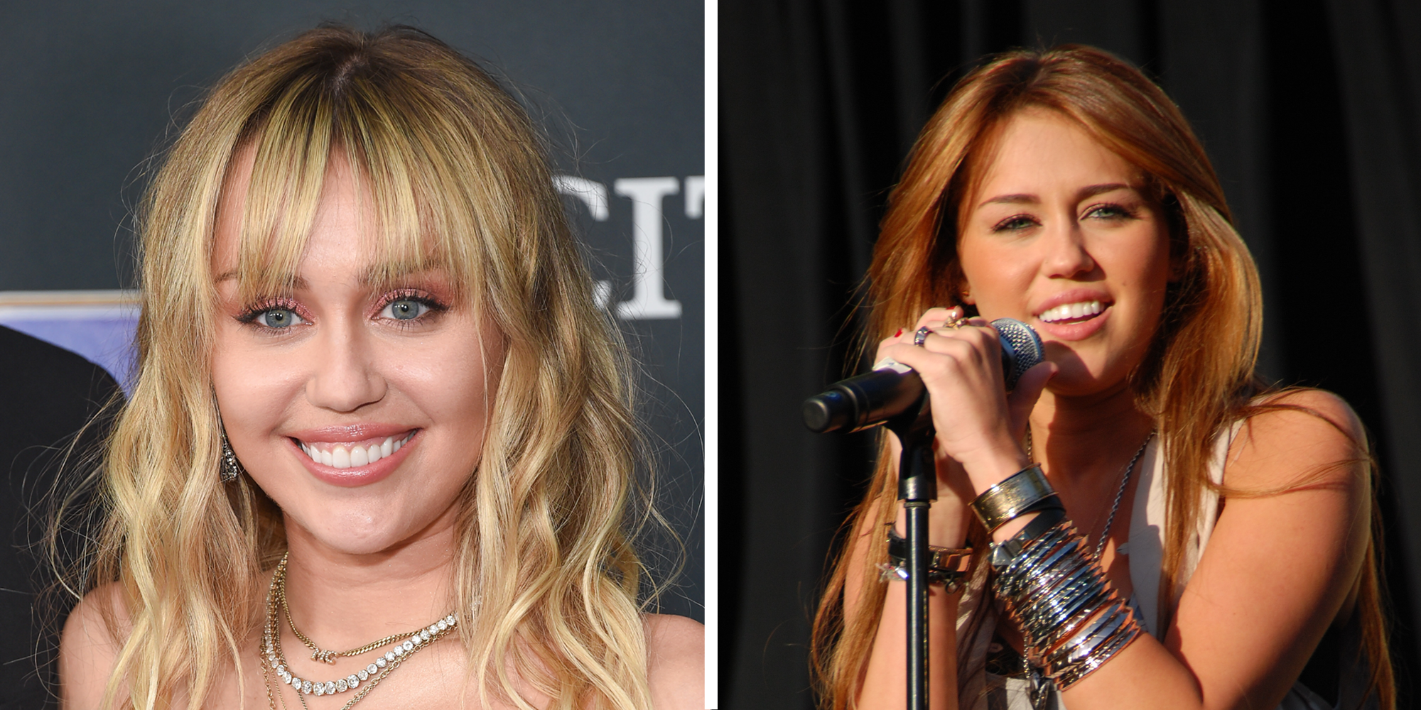2 panel image of Miley Cyrus