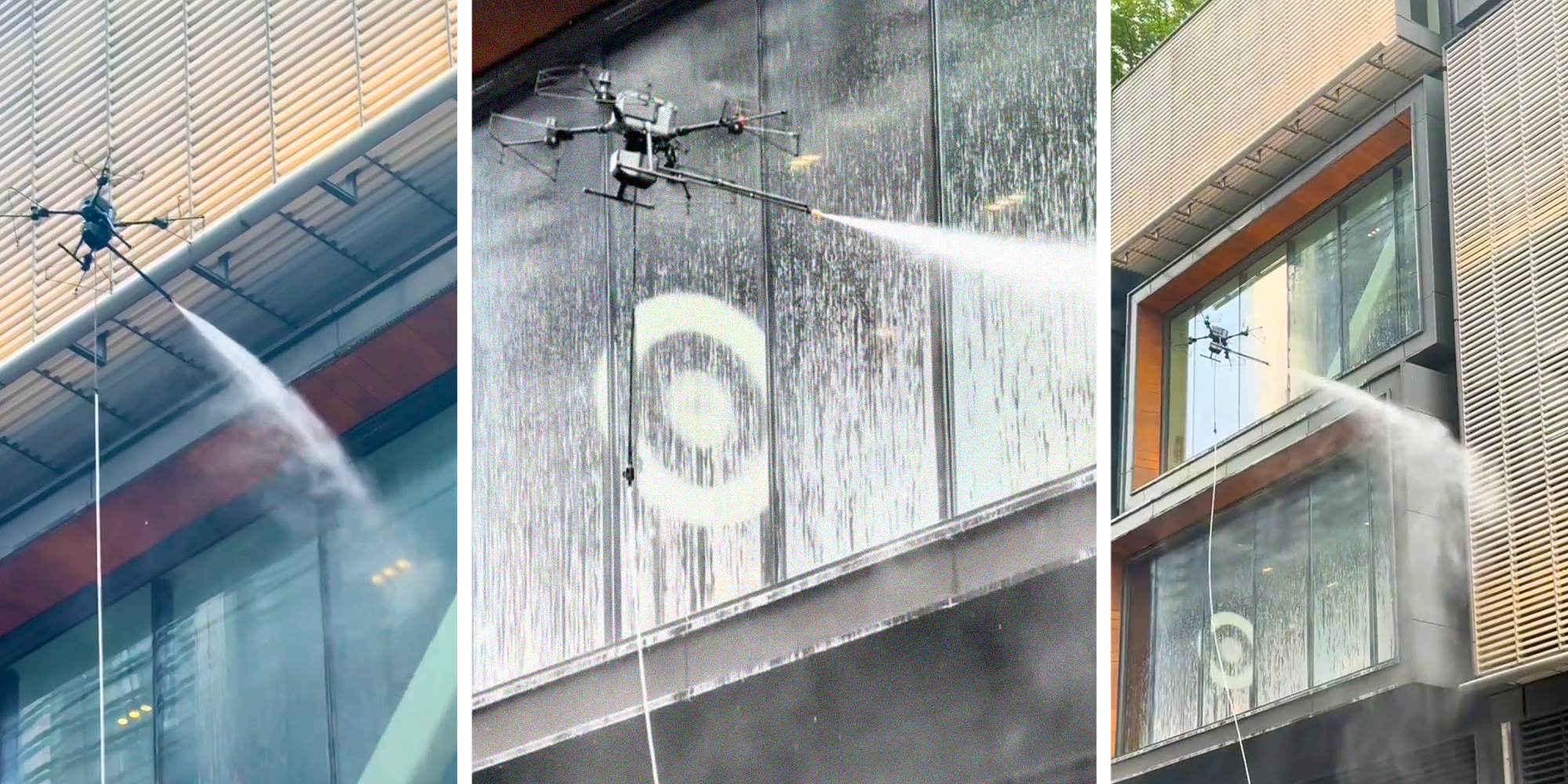 a drone washing the windows of a downtown brooklyn target location