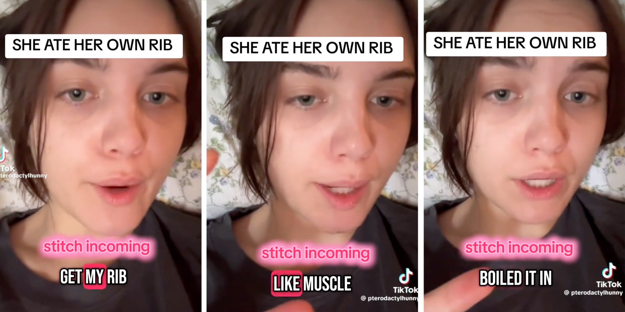 TikToker discussing how she ate her own rib