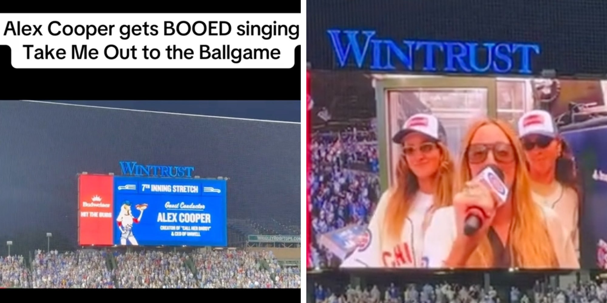 Alex Cooper booed singing "Take me out to the ballgame" at Wrigley Field