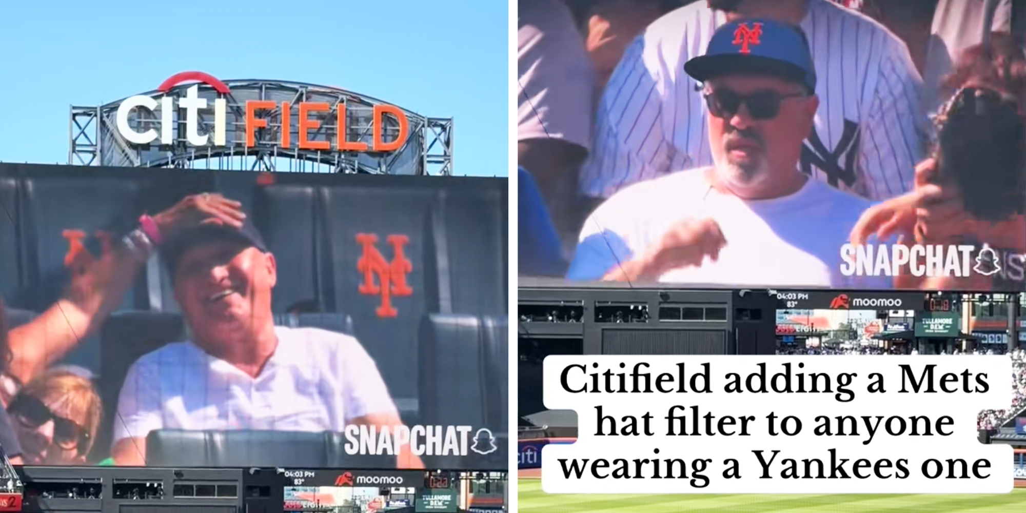 citi field trolls yankees fans with mets hats snapchat filter