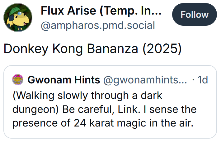 Bluesky quote post reading 'Donkey Kong Bananza (2025)'