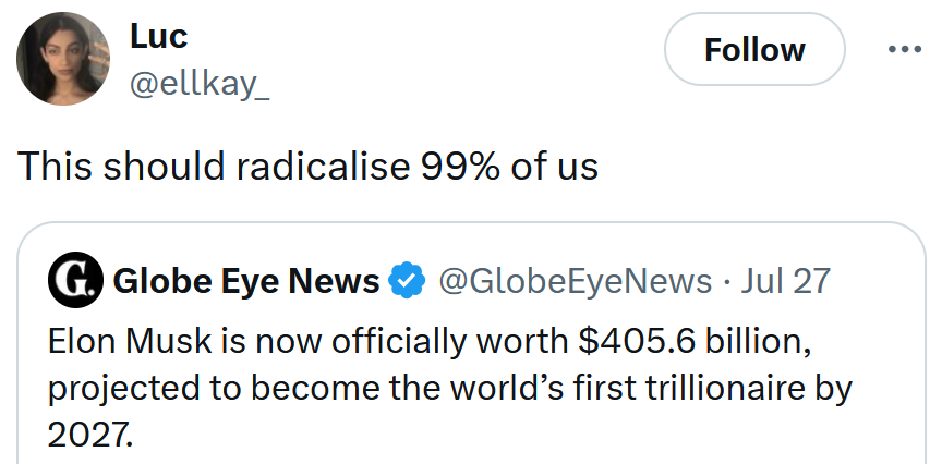Tweet reading 'This should radicalise 99% of us'