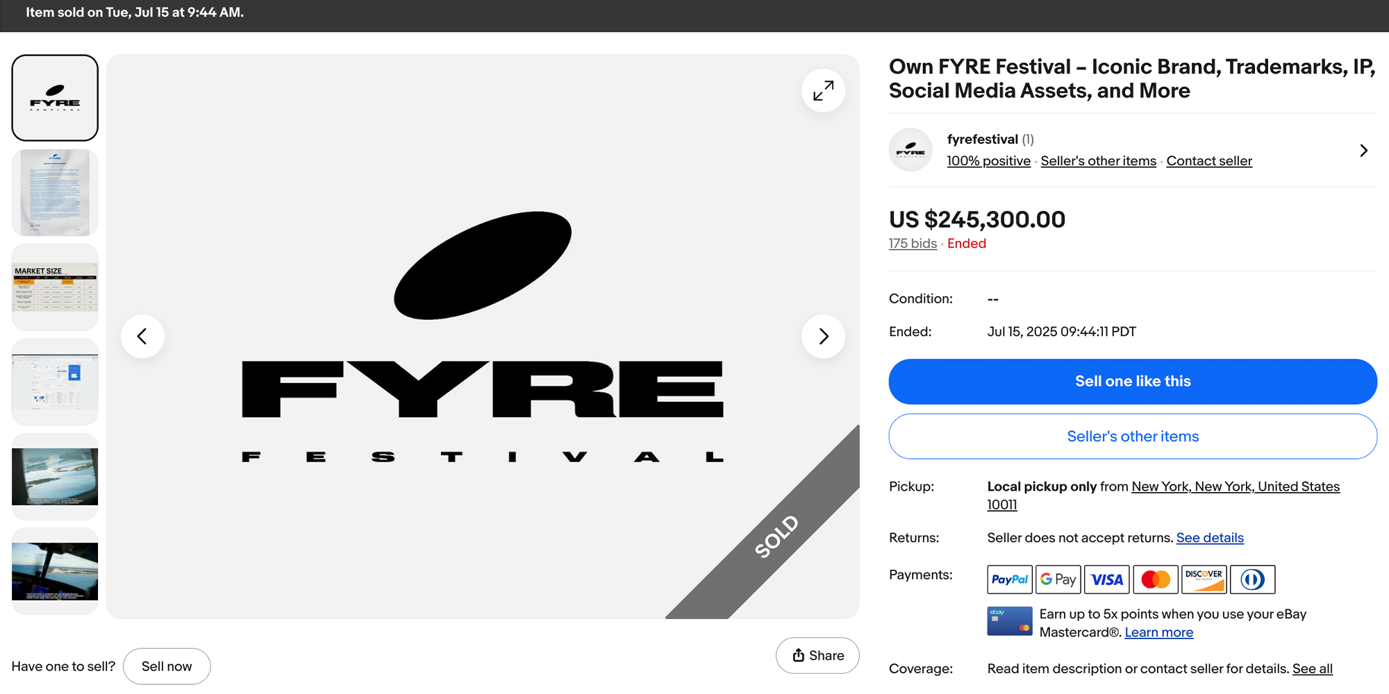 fyre festival name sold on ebay