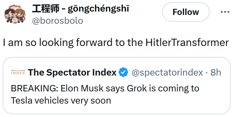 Tweet reading 'I am so looking forward to the HitlerTransformer'