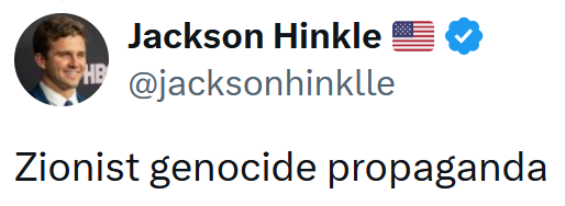 Tweet reading 'Zionist genocide propaganda.'