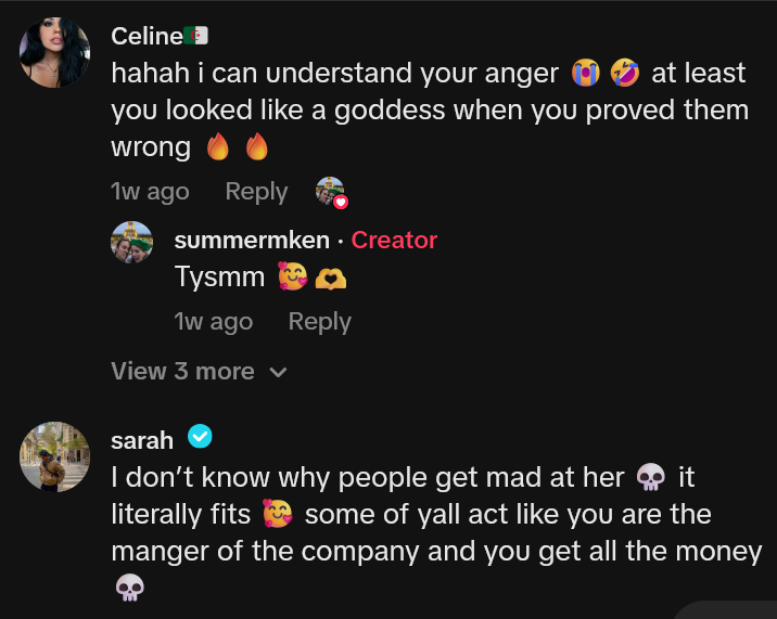 TikTok comments including one reading '