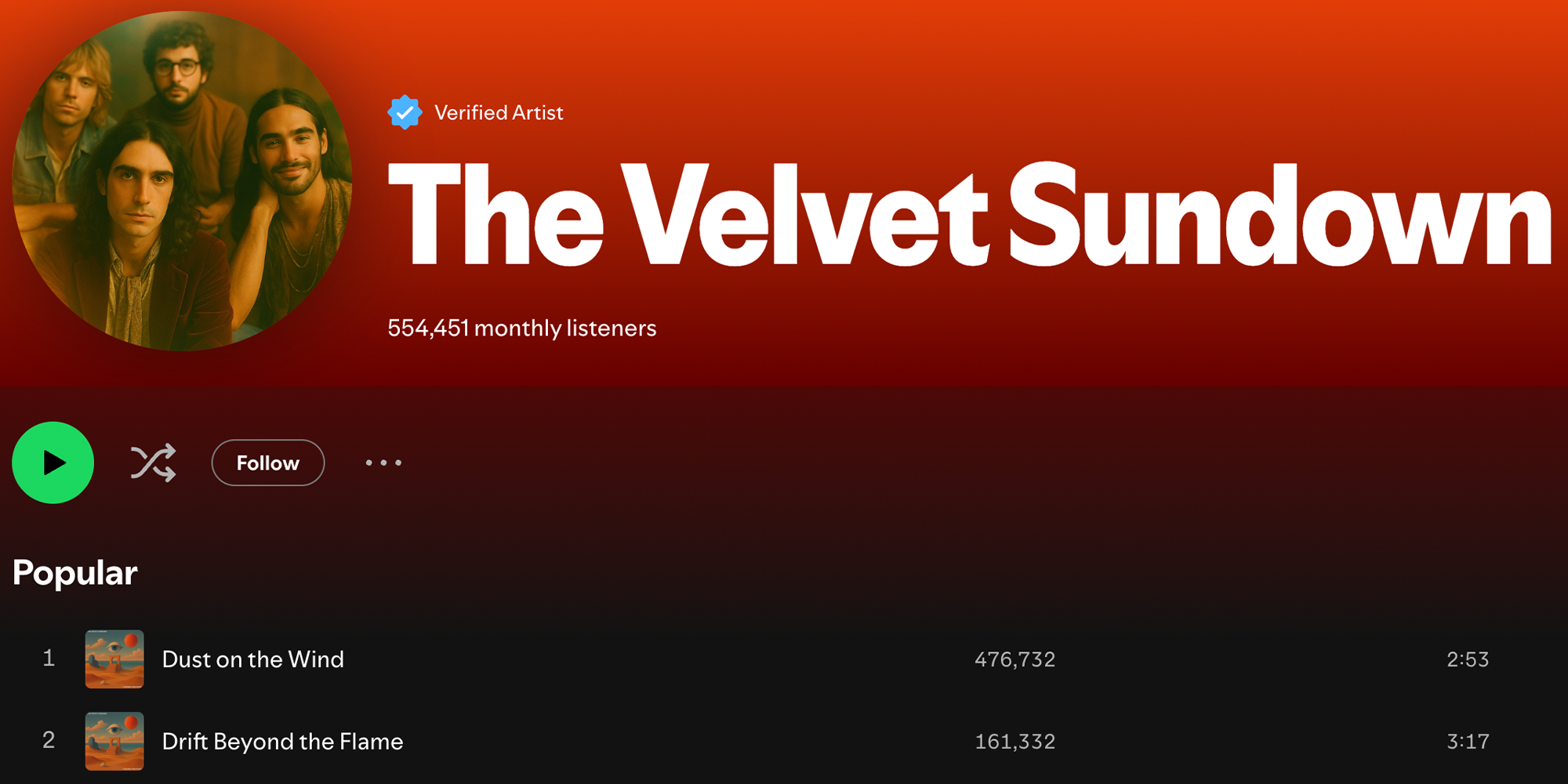 the velvet sundown ai band spotify profile